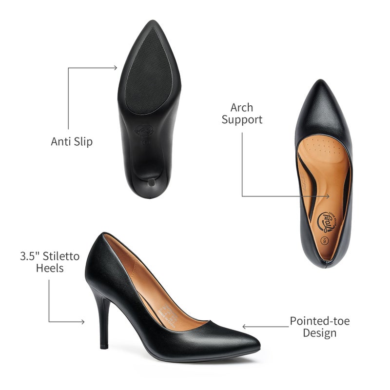 Trary Womenâ€™s High Heel Dress Pump Pointed Toe Shoe Classic Office Special Dressy Casua Wedding Pump Shoes B-Black Pu Size 8 - Image 5
