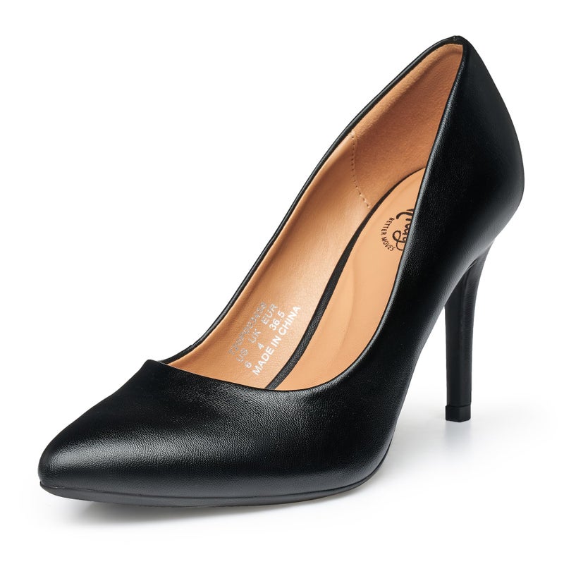 Trary Womenâ€™s High Heel Dress Pump Pointed Toe Shoe Classic Office Special Dressy Casua Wedding Pump Shoes B-Black Pu Size 8 - Image 1