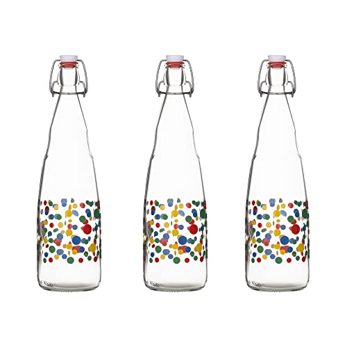 SAND DUNE Set of 3, 1000 ml Each Polka Dots Printed Glass clip top cap water bottle with flip top cap, Leak-Proof for water, Juices - Reusable Travel Glass Drinking Fridge Bottles - Image 1