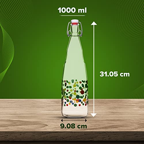SAND DUNE Set of 3, 1000 ml Each Polka Dots Printed Glass clip top cap water bottle with flip top cap, Leak-Proof for water, Juices - Reusable Travel Glass Drinking Fridge Bottles - Image 5