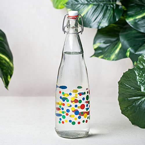 SAND DUNE Set of 3, 1000 ml Each Polka Dots Printed Glass clip top cap water bottle with flip top cap, Leak-Proof for water, Juices - Reusable Travel Glass Drinking Fridge Bottles - Image 2