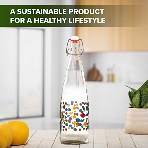 SAND DUNE Set of 3, 1000 ml Each Polka Dots Printed Glass clip top cap water bottle with flip top cap, Leak-Proof for water, Juices - Reusable Travel Glass Drinking Fridge Bottles - Image 3
