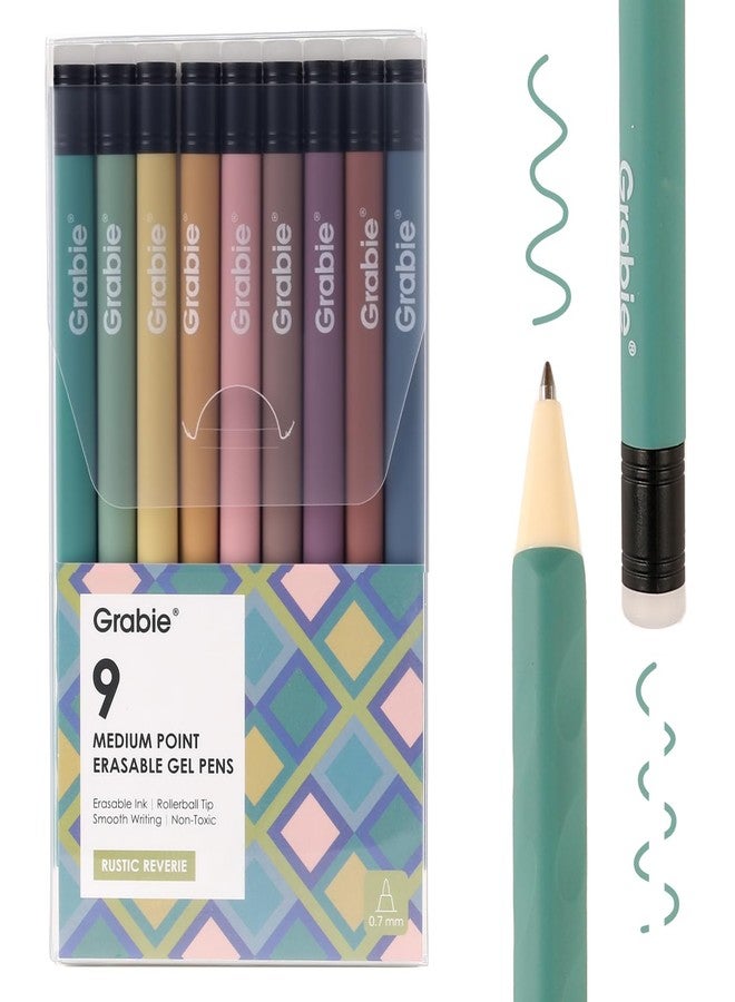 Grabie Erasable Gel Pens, Medium Point 0.7 mm Erasable Pens, Make Mistakes Disappear for Drawing Writing Planner, Pack of 9 Assorted Colors(Rustic Reverie) - Image 1