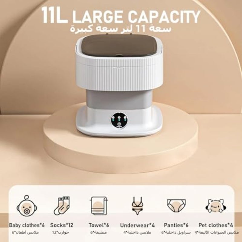 Portable Washing Machine, Mini 11L Portable Washer, Small Washing Machine, 60w Folding Portatil Dryer, Foldable Compact Clothes Laundry, for Apartment Underwear Travel Camping - Image 5