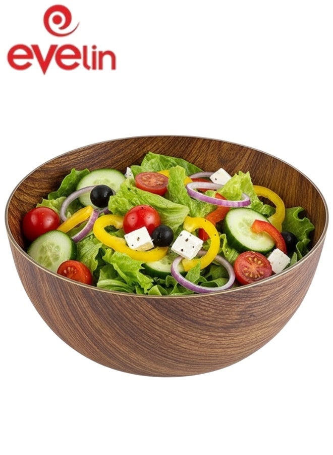 إيفيلين وعاء تقديم مدوّر من إيفلين مقاس 30 سم – وعاء بلاستيك آمن للطعام بتصميم يشبه الخشب لتقديم الفواكه والأرز والسلطات والوجبات الخفيفة والأطباق الجانبية – مقاوم للكسر والخدش وسهل الإمساك والتنظيف – عملي للتقديم اليومي والحفلات والنزهات والتخييم والمكتب والمطاعم - Image 1