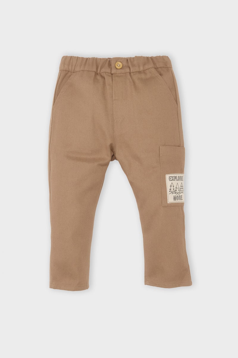 DeFacto Brown BabyBoy Baby Boy Regular Fit Woven Labeled Elastic Waist Gabardine Trousers Casual - Image 1