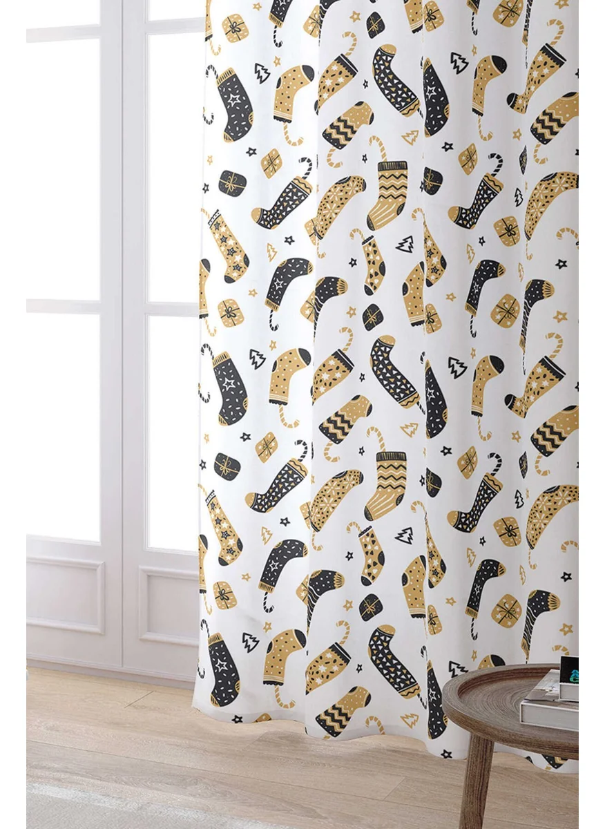 Cango Home Black Yellow New Year Themed Digital Printed Curtain CGH859-PR