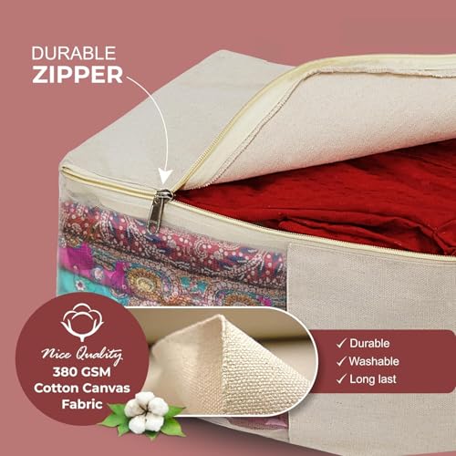 HOLLIO Pack of 3 Cotton Canvas Blouse Organizer for Wardrobe| Blouse organiser for storage | Clothes Storage Bag | Wardrobe Organiser With Zipper | Blouse Protector Bag 38x25x17 cm - Image 3