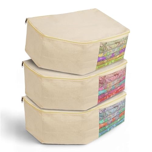 HOLLIO Pack of 3 Cotton Canvas Blouse Organizer for Wardrobe| Blouse organiser for storage | Clothes Storage Bag | Wardrobe Organiser With Zipper | Blouse Protector Bag 38x25x17 cm - Image 1
