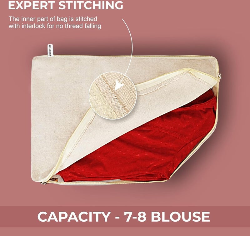 HOLLIO Pack of 3 Cotton Canvas Blouse Organizer for Wardrobe| Blouse organiser for storage | Clothes Storage Bag | Wardrobe Organiser With Zipper | Blouse Protector Bag 38x25x17 cm - Image 4