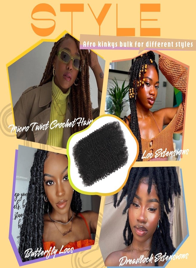 HLSK Afro Kinkys Human Hair Bulk 30g/Pack Natural Black 100% Human Hair Soft 4C Afro Kinky Bulk Human Hair for Locs Extensions/Twists/Braids (Natural Black, 16 Inch) - Image 3