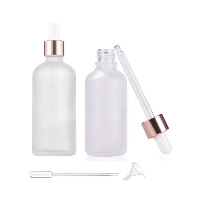 Wresty 100ml34oz Frosted Glass Dropper Bottles2 Packs Essential Oil Dropper Bottles Perfume Sample Bottles Cosmetic Containers With Glass Eye Dropper rose gold lids