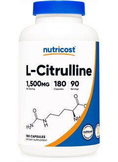 Nutricost L-Citrulline 1500mg، 180 كبسولة - 750 مجم لكل كبسولة، خالية من الجلوتين، غير معدلة وراثيًا، قد تختلف العبوة  - Image 1