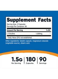 Nutricost L-Citrulline 1500mg، 180 كبسولة - 750 مجم لكل كبسولة، خالية من الجلوتين، غير معدلة وراثيًا، قد تختلف العبوة  - Image 4