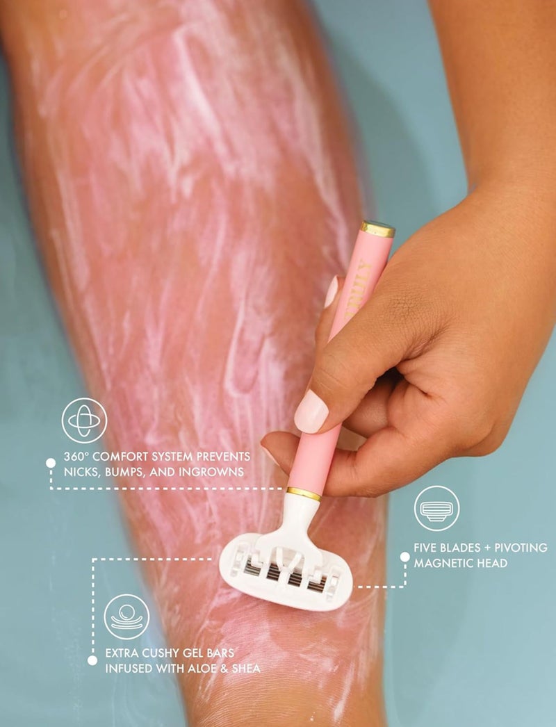 Truly Life Shaver Razor | Best Razor for Sensitive Skin | 5 Blades with Aloe & Shea Butter Infused Gel Bars | Pivoting Head & Flex-Grip Handle for Smooth, Irritation-Free Shave - Image 3