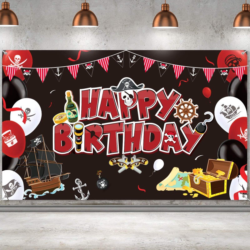 Pirate Decorations Banner Backdrop Happy Birthday Themed Wall Supplies for Treasure Hunt Party 708 x 433 in