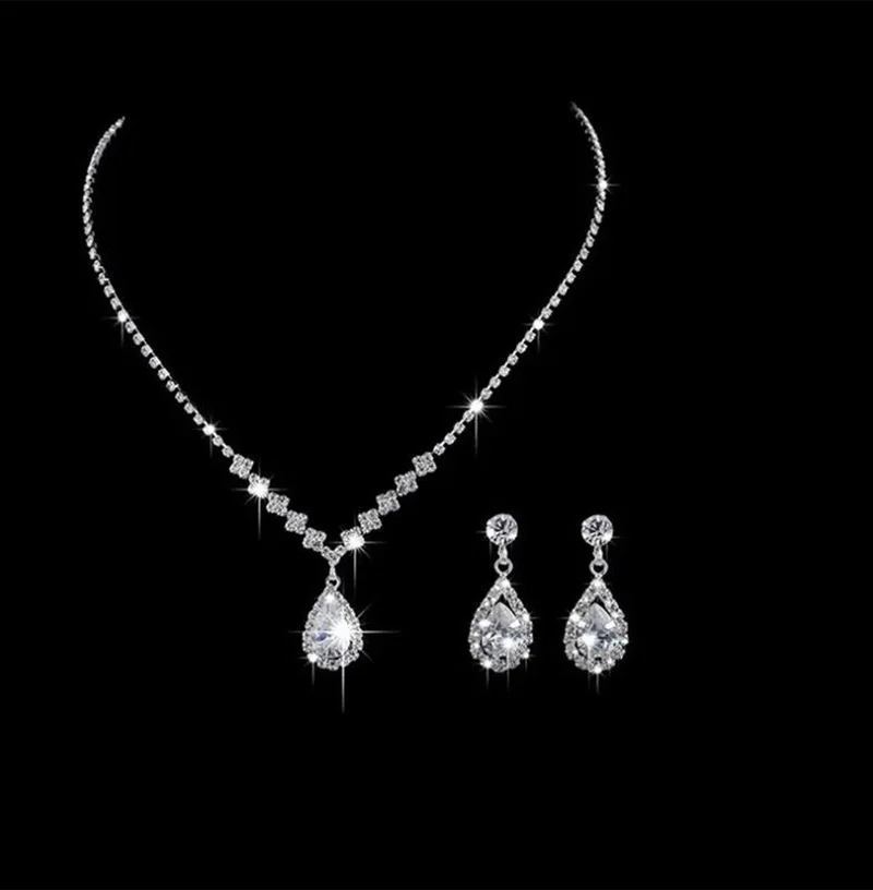 Bahels Silver Plated Water Path Zircon Stone Necklace Earring Set Bridal Jewelry Set Engagement Set Party Invitation Set