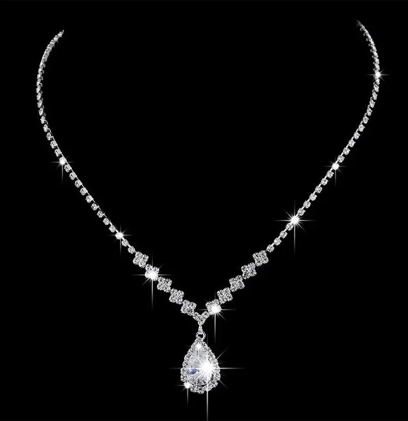 Bahels Silver Plated Water Path Zircon Stone Necklace Earring Set Bridal Jewelry Set Engagement Set Party Invitation Set