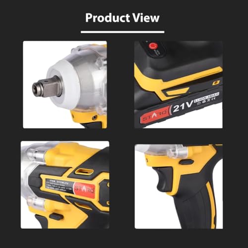 STARQ Heavy Duty 21V Cordless Impact Wrench with 2 Batteries | 2 Variable Speed | Build-In LED Lights | Forward & ReverseSwitch | Yellow (Yellow-Wrench) - Image 2