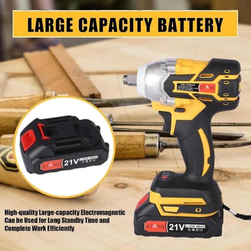 STARQ Heavy Duty 21V Cordless Impact Wrench with 2 Batteries | 2 Variable Speed | Build-In LED Lights | Forward & ReverseSwitch | Yellow (Yellow-Wrench) - Image 5