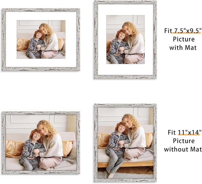 Picrit 11x14 Farmhouse Picture Frame Set of 12, Display 8x10 with Mat or 11 x 14 without Mat, Rustic Photo Frames for Wall Mounting or Table Top Display, Country Gray - Image 3