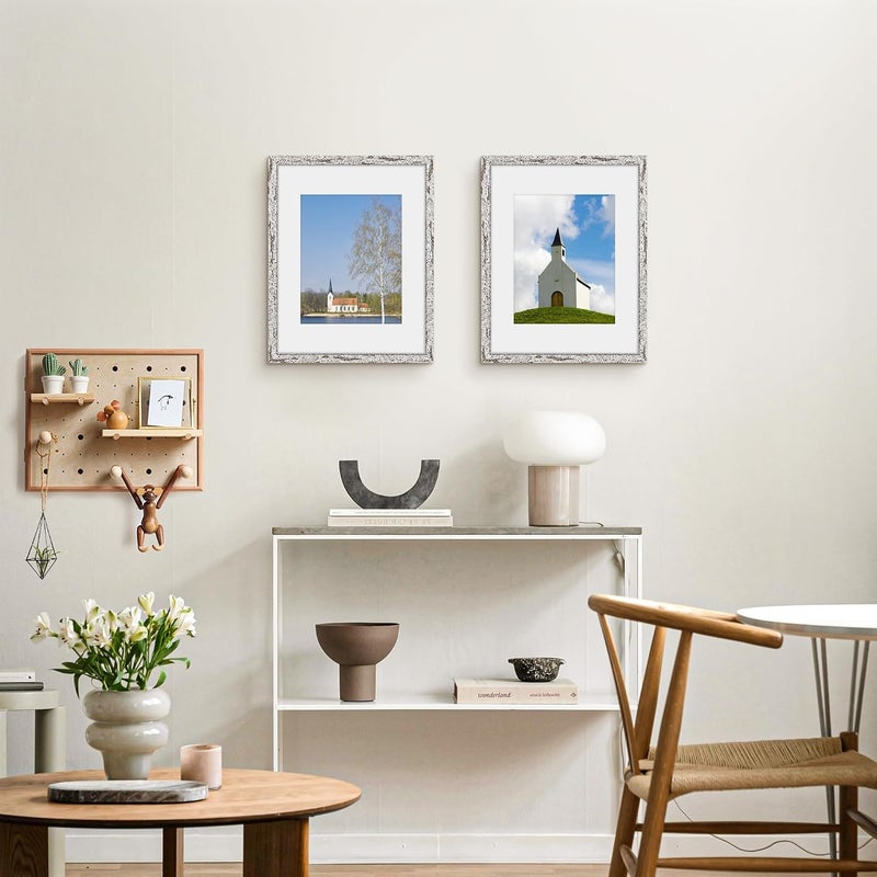 Picrit 11x14 Farmhouse Picture Frame Set of 12, Display 8x10 with Mat or 11 x 14 without Mat, Rustic Photo Frames for Wall Mounting or Table Top Display, Country Gray - Image 4
