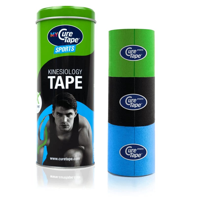 CureTape Sports Kinesiology Tape for Muscle Joint Pain Elastic Therapeutic Tape Waterproof Athletic Tape Medical K Tape 25 Stronger Adhesion Lime Black Blue 2inx8ft Pack of 3