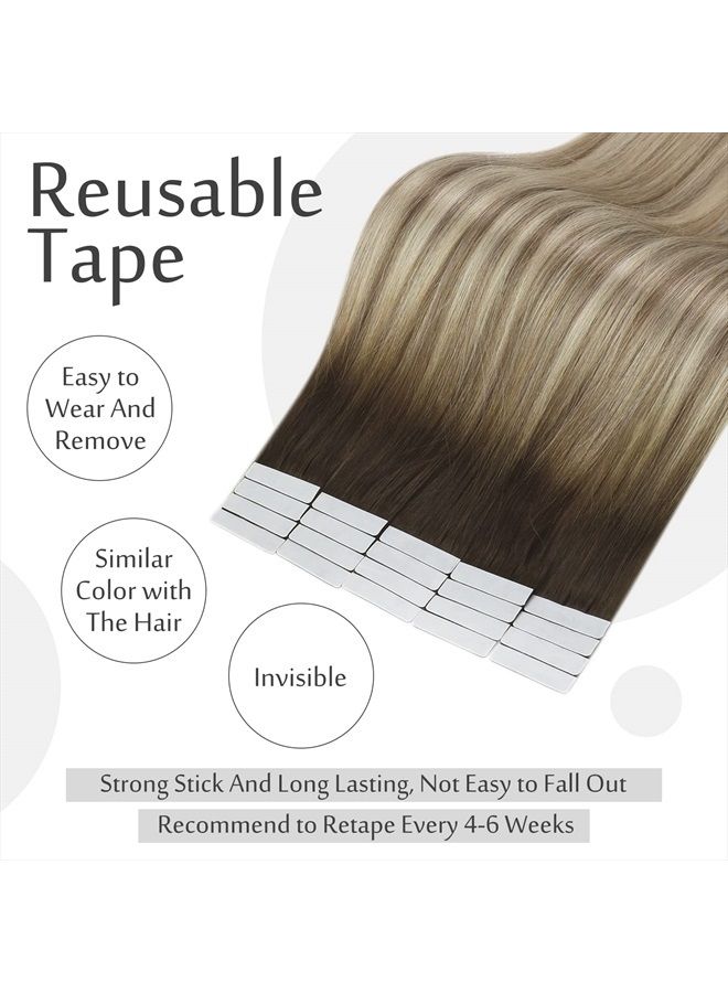 Full Shine Tape in Hair Extensions Human Hair 16 Inch Remy Hair Tape in Extensions 20 Pieces 50 Grams Tape in Real Hair Extensions Dark Roots Color 3 8 22 Brown and Blonde Highlights - Image 3