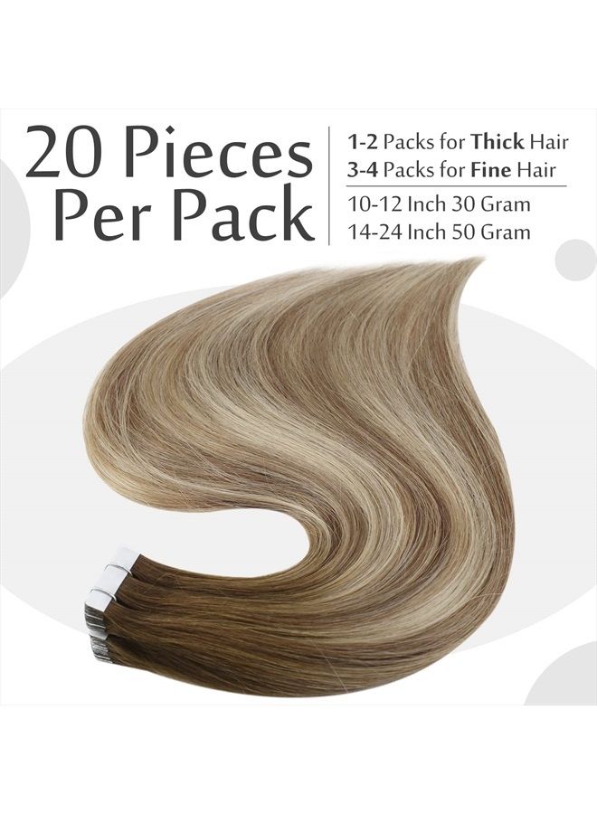 Full Shine Tape in Hair Extensions Human Hair 16 Inch Remy Hair Tape in Extensions 20 Pieces 50 Grams Tape in Real Hair Extensions Dark Roots Color 3 8 22 Brown and Blonde Highlights - Image 4