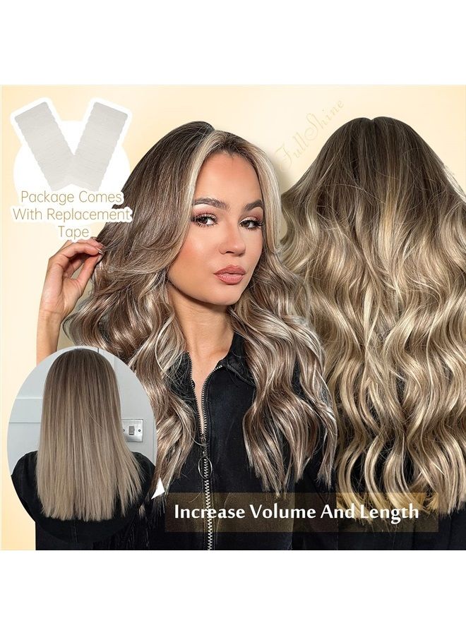 Full Shine Tape in Hair Extensions Human Hair 16 Inch Remy Hair Tape in Extensions 20 Pieces 50 Grams Tape in Real Hair Extensions Dark Roots Color 3 8 22 Brown and Blonde Highlights - Image 5