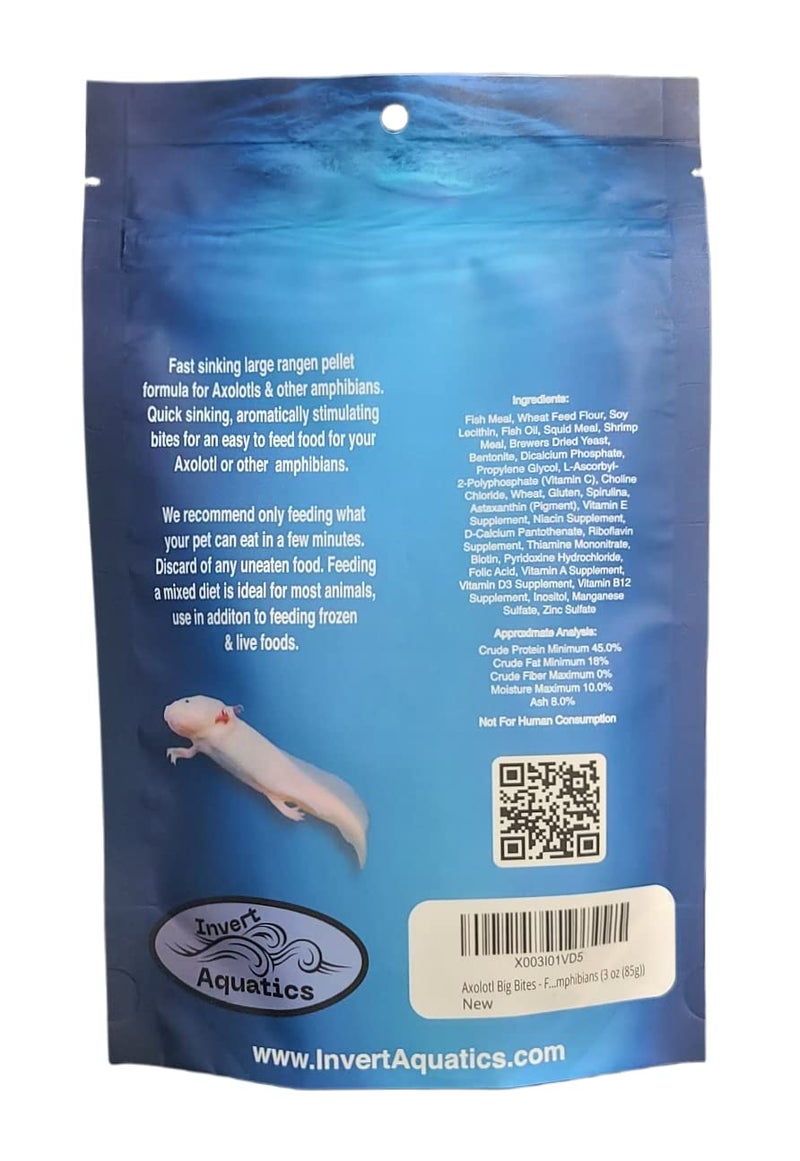 Invert Aquatics Axolotl Big Bites - Fast Sinking, Soft Pellet Daily Diet for Axolotls, Newts, Salamanders & Other Amphibians (3 oz (85g)) - Image 2