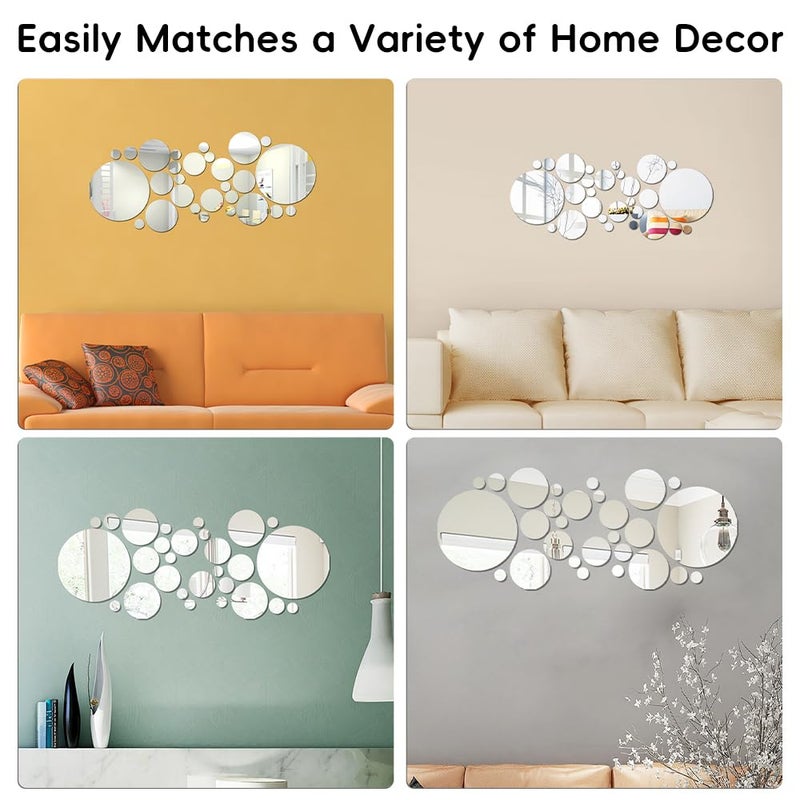 DIBALIYI 32 Pcs Acrylic Mirror Wall Stickers  Removable Wall Decal Mirror Set  Bathroom Wall Sticker Art  Circle Ceiling Mirrors for Bedroom  Home  Living Room  Sofa TV Background Decor (Small) - Image 3
