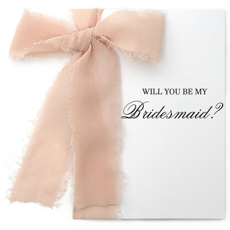 SEEBERY Bridesmaid Proposal Gift Set - Will You Be My Bridesmaid Card with Envelope, Gold Stickers & Ribbon Bow for Wedding or Bridal Shower, Champagne - Image 1