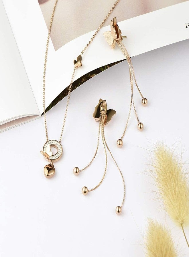 EVEVIC Stainless Steel Butterfly Necklace Earrings Set for Women 14K Gold Plated Hypoallergenic Jewelry Sets (Style-B Rose-Goldtone) - Image 5