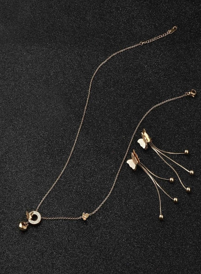 EVEVIC Stainless Steel Butterfly Necklace Earrings Set for Women 14K Gold Plated Hypoallergenic Jewelry Sets (Style-B Rose-Goldtone) - Image 4