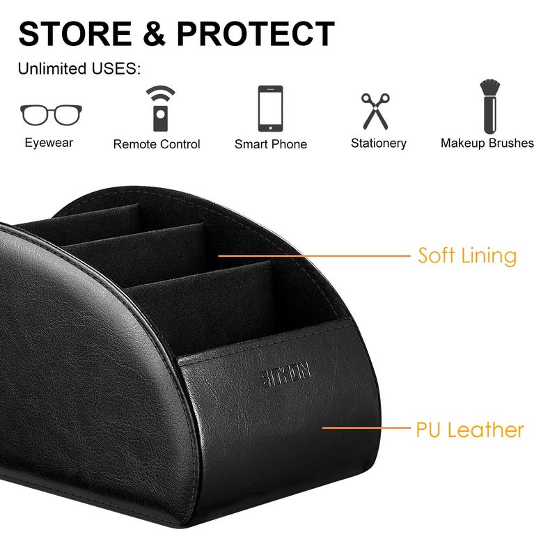 SITHON Remote Control Holder with 5 Compartments â€“ [Upgrade Version] PU Leather Remote Caddy Desktop Organizer Store TV, DVD, Blu-Ray, Media Player, Smart Phones, Heater Controllers (Black) - Image 2