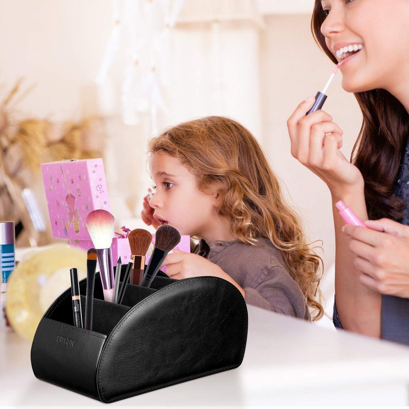 SITHON Remote Control Holder with 5 Compartments â€“ [Upgrade Version] PU Leather Remote Caddy Desktop Organizer Store TV, DVD, Blu-Ray, Media Player, Smart Phones, Heater Controllers (Black) - Image 5