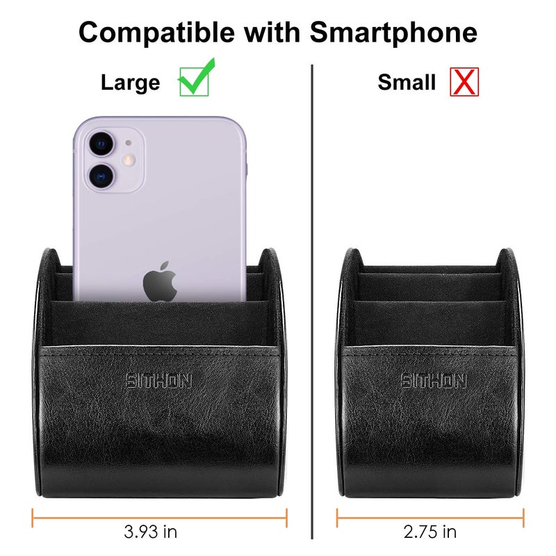 SITHON Remote Control Holder with 5 Compartments â€“ [Upgrade Version] PU Leather Remote Caddy Desktop Organizer Store TV, DVD, Blu-Ray, Media Player, Smart Phones, Heater Controllers (Black) - Image 3