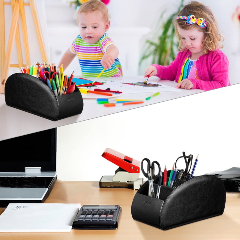 SITHON Remote Control Holder with 5 Compartments â€“ [Upgrade Version] PU Leather Remote Caddy Desktop Organizer Store TV, DVD, Blu-Ray, Media Player, Smart Phones, Heater Controllers (Black) - Image 4