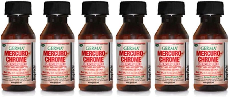Germa MercuroChrome Mercury Free First Aid Antiseptic For Cuts Scrapes and Burns Helps Prevent Skin Infection Red 1 oz Pack of 6 - Image 1