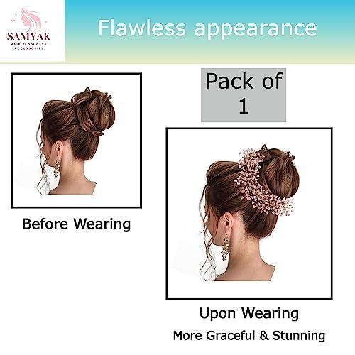 Samyak Pearl Hair Accessories Crystal Beaded Handmade Hair Pins For Brides Bridesmaid Hair Piece Tiara Vine For Hair Decoration (Pink) - Image 3