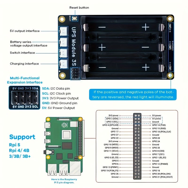 وحدة UPS لـ Raspberry Pi و Jetson Nano مع شحن وإخراج طاقة 3S 5V 5A - Image 2