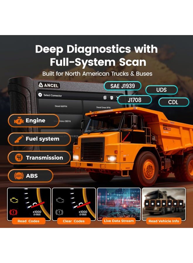 Ancel HD7000 Elite 7" Heavy Duty Truck Scanner with DPF Regen, Speed/Idle Adjustment, Service Reset, Diagnostic Tool for Cummins Detroit CAT Volvo Paccar Mack International, Lifetime Free Updates - Image 4