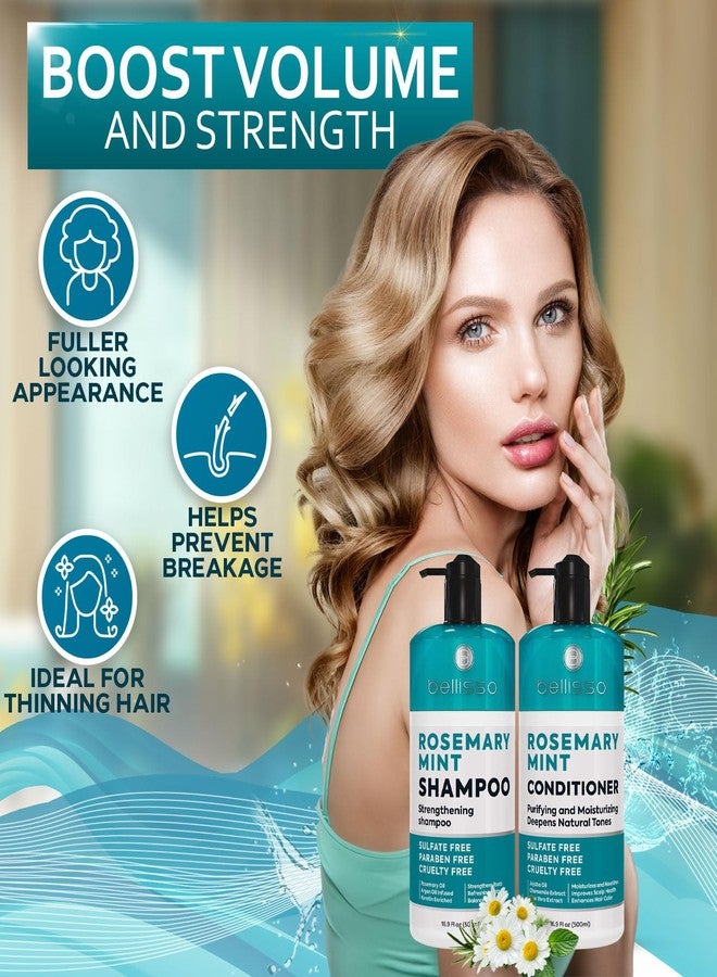 BELLISSO Rosemary Shampoo and Conditioner Set - with Rosemary Oil and Peppermint - Sulfate Free Moisturizing Products for Women and Men, Helps Flaky, Dry Scalp and Dandruff, Salon Thickening for Thinning Hair - Image 2