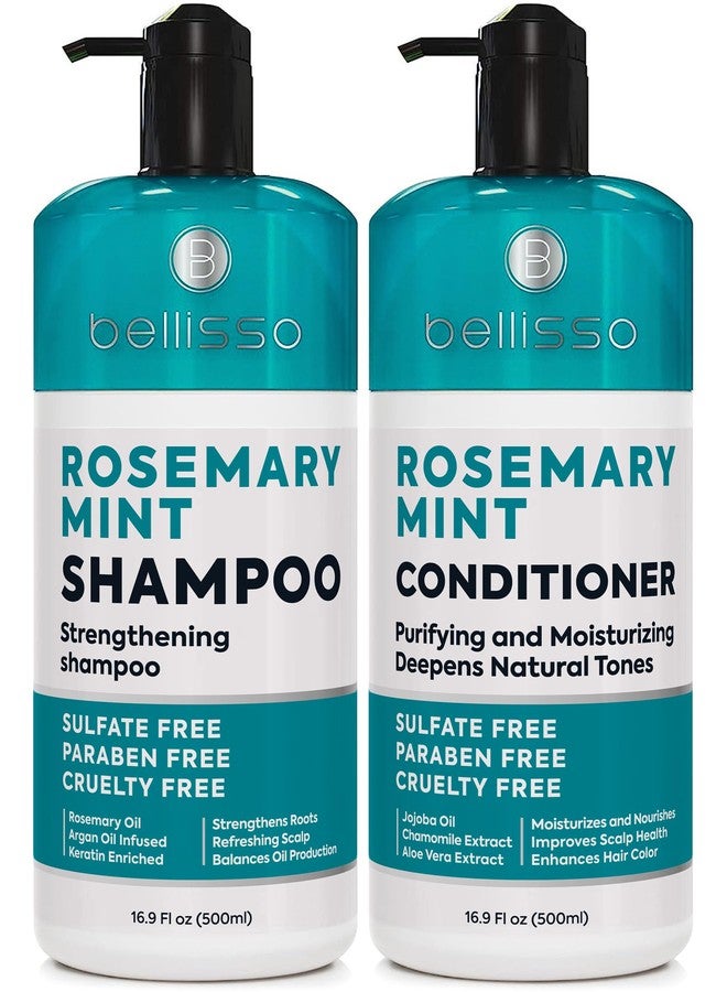 BELLISSO Rosemary Shampoo and Conditioner Set - with Rosemary Oil and Peppermint - Sulfate Free Moisturizing Products for Women and Men, Helps Flaky, Dry Scalp and Dandruff, Salon Thickening for Thinning Hair - Image 1
