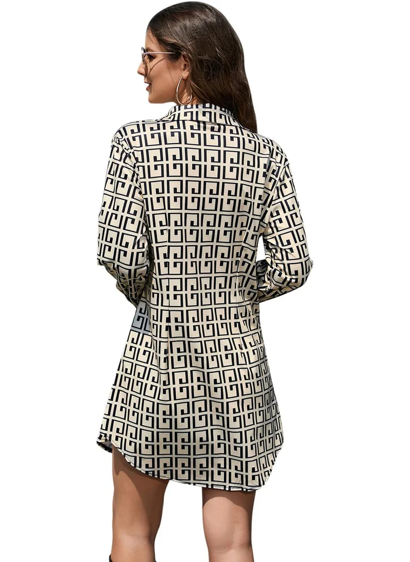 يونيكي Beige Printed A-Line Dress