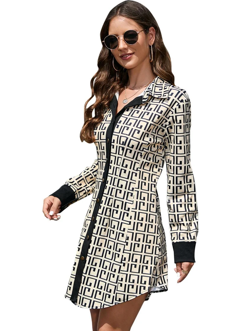يونيكي Beige Printed A-Line Dress