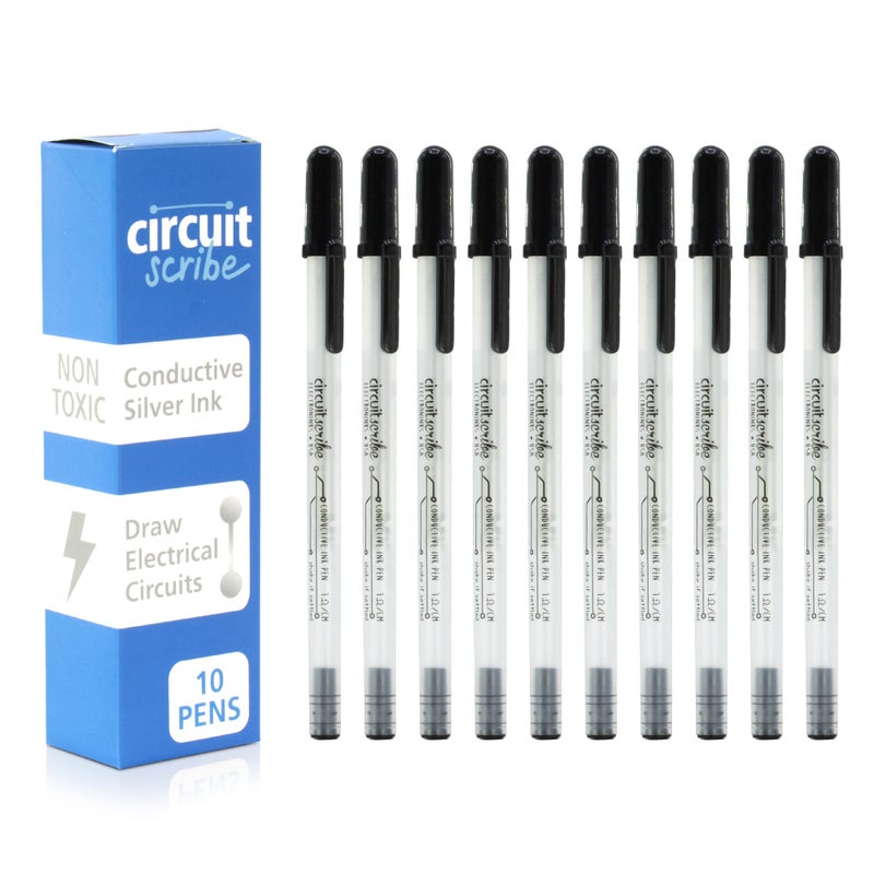 Circuit Scribe Non-Toxic Conductive Ink Pen for Kids Circuit Building Set (10-Pack) | Silver Ink Rollerball Point Pen Kit, Science Experiments, DIY Science Projects (New & Improved Formula) - Image 1