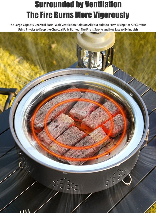 Barbecue Grill Portable Barbecue Charcoal Grill Carbon Stove Suitable for Outdoor Can Be Used for Both Barbecue and Tea A Set Including the Grill Grill Net Base - Image 3