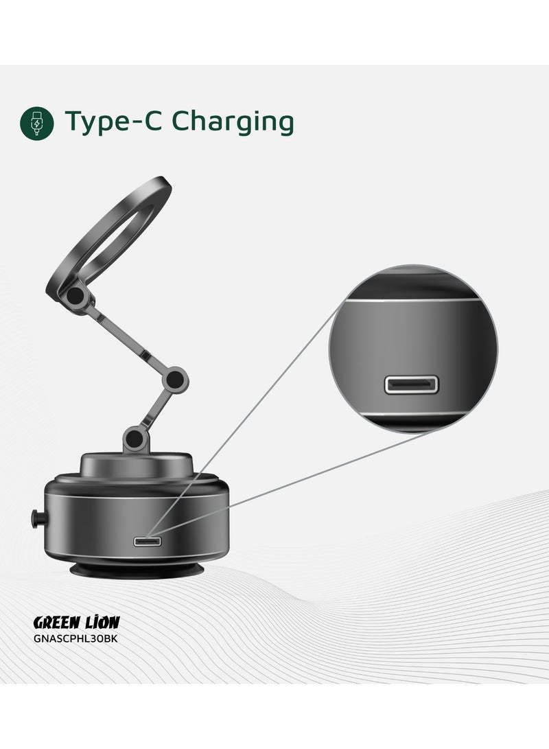 GREEN LION GX-30 Auto Suction Phone Holder / Magsafe Compatible / One-Hand Operation / 360° Rotation / Strong Suction Car Phone Holder - Matte Black  - Image 4